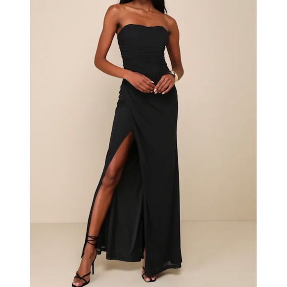 Lulus Dresses & Skirts - Lulus Epitome of Allure Black Mesh Strapless Ruched Maxi Dress NBD6304 Womens L